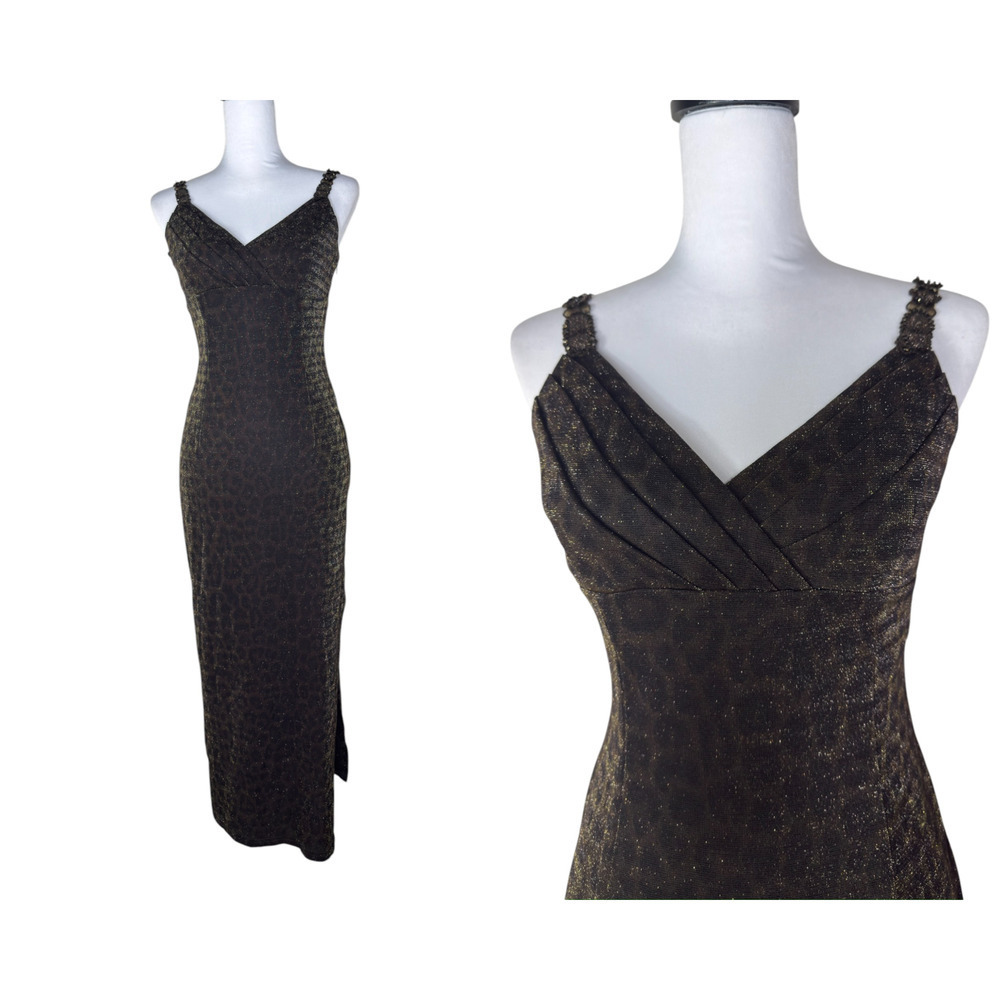 Scott McClintock Vintage Y2K Sequin Cheetah Dress Sweetheart Sexy Cocktail Sz 2